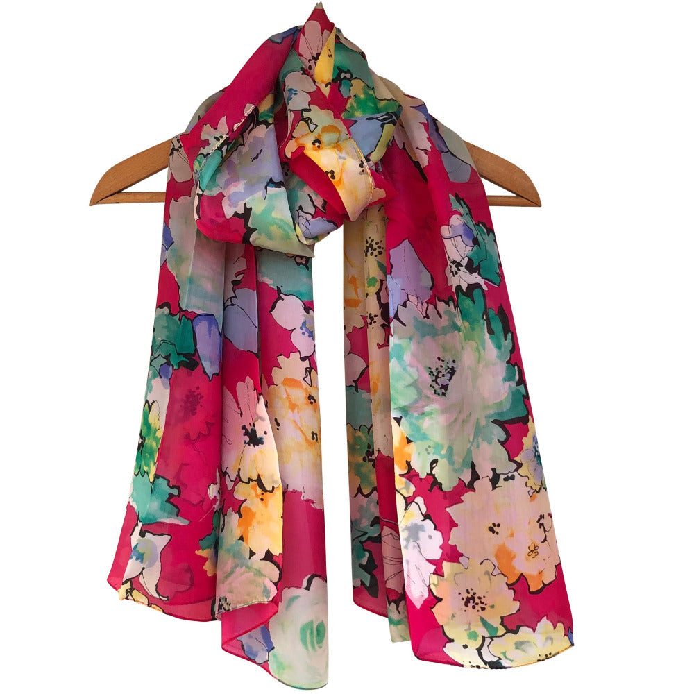 'Watercolour Florals' Pure Silk Scarf