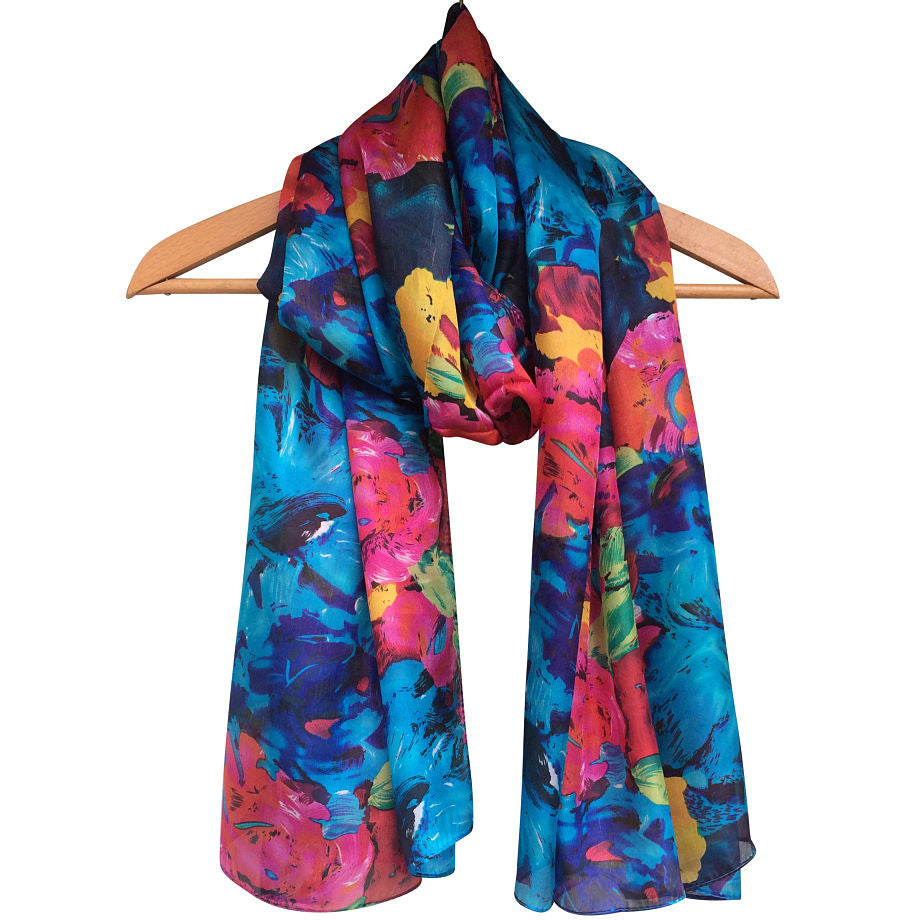 'Blue Flowers' Pure Silk Scarf