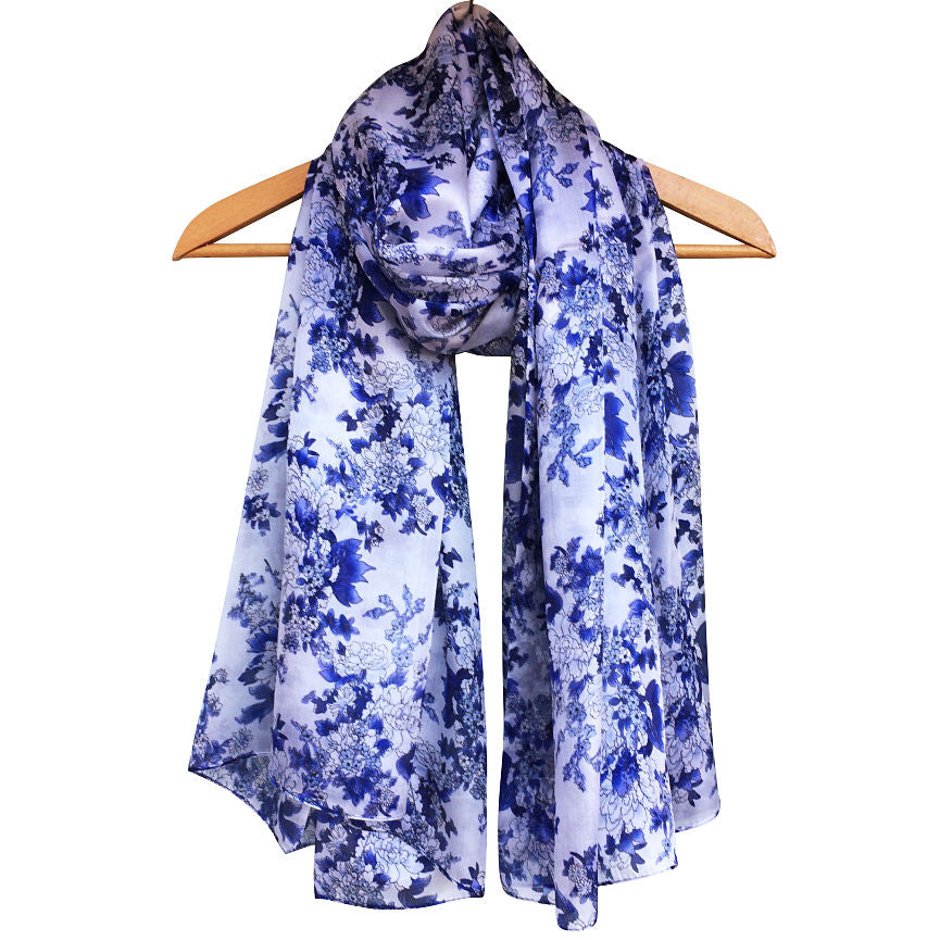 'Delft Blue' Pure Silk Scarf