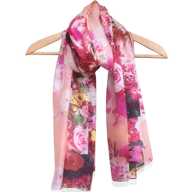 'Pink Vintage Rose' Pure Silk Scarf