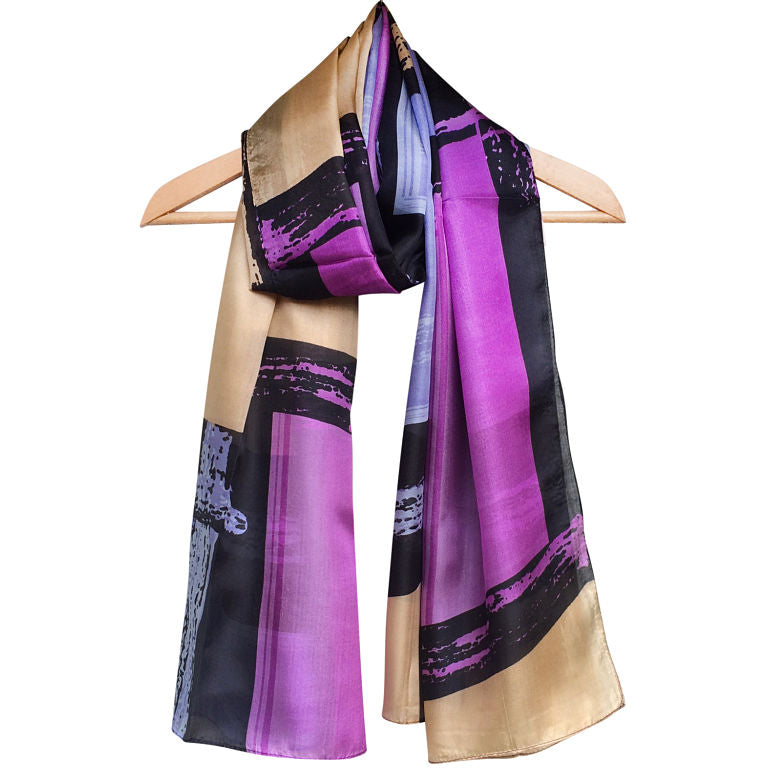 'Geometric - Purple' Pure Silk Scarf