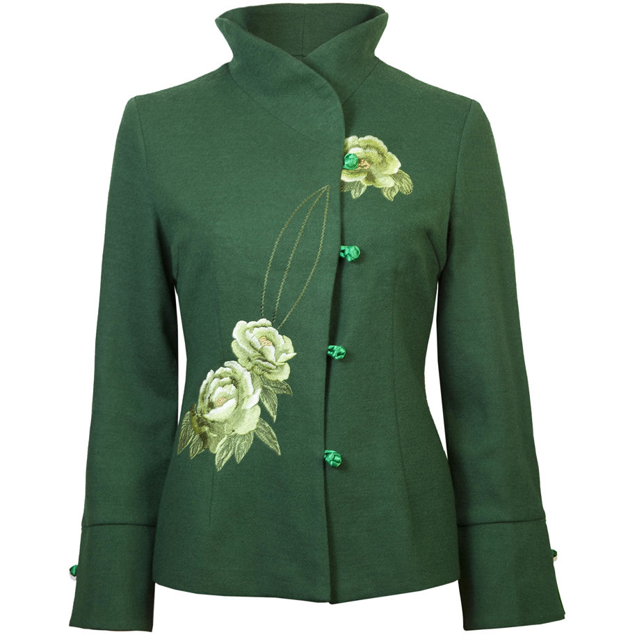 Embroidered Wool Jacket -  Moss Green