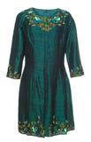 Silk Embroidered Coat-Forest Green