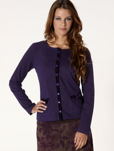 Cotton & Velvet Cardigan-Purple