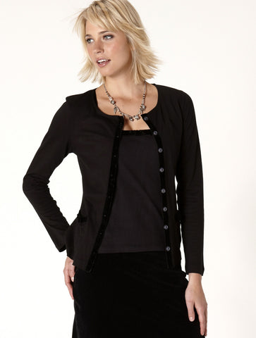 Cotton & Velvet Cardigan-Black