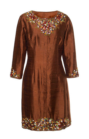 Silk Embroidered Coat-Chocolate