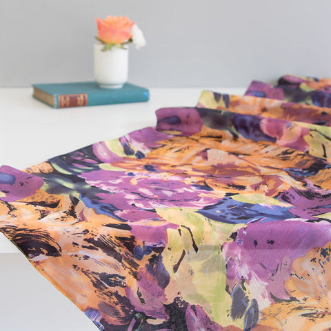 'Purple Flowers' Pure Silk Scarf