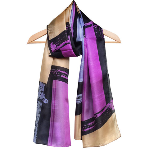 'Geometric - Purple' Pure Silk Scarf