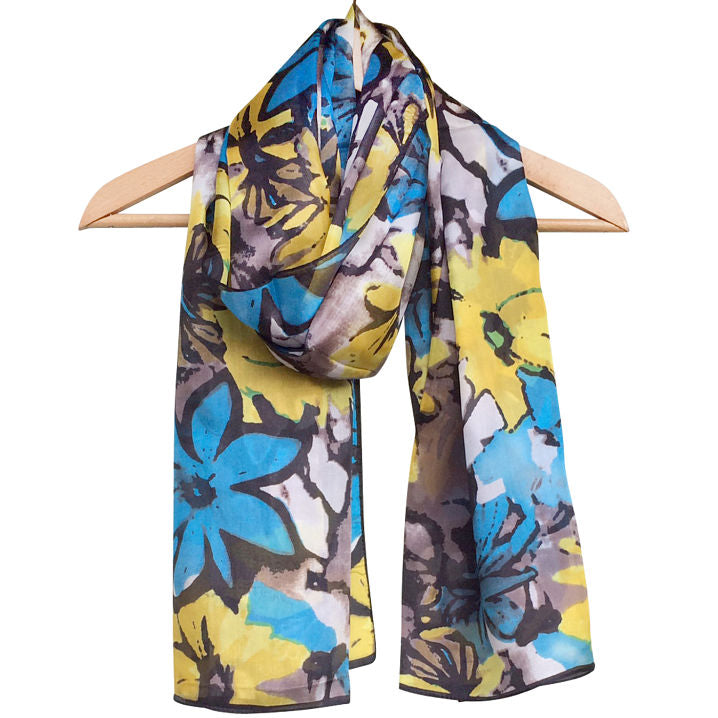 'Sketched Blooms' Pure Silk Scarf